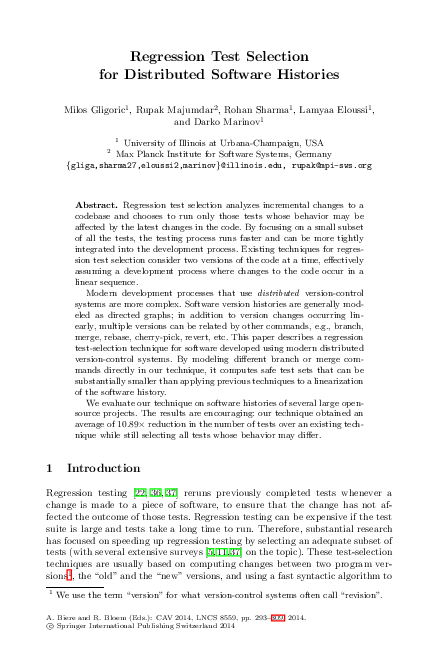 (PDF) Regression Test Selection for Distributed Software Histories