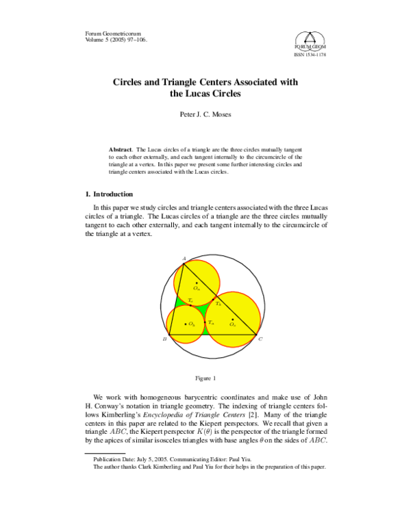 (PDF) Circles and Triangle Centers Associated with the Lucas Circles