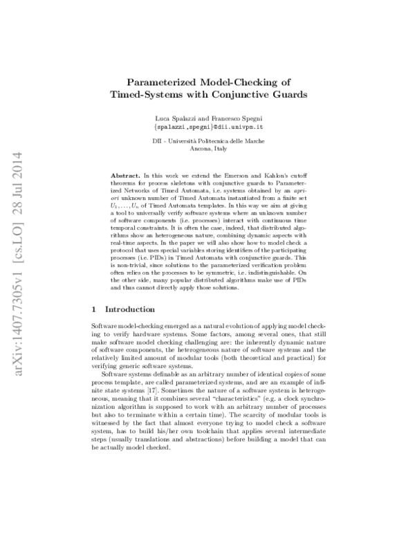 (PDF) Parameterized Model-Checking for Timed-Systems with Conjunctive ...