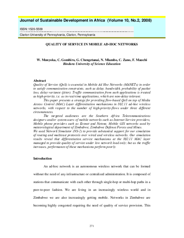 (PDF) Quality of Service In Mobile Ad Hoc Networks