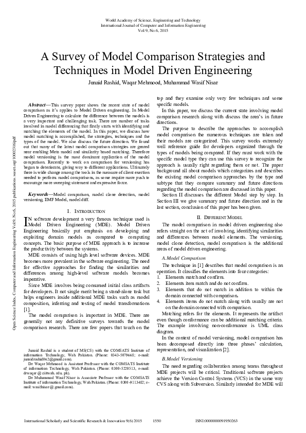 (PDF) A Survey of Model Comparison Strategies and Techniques in Model ...