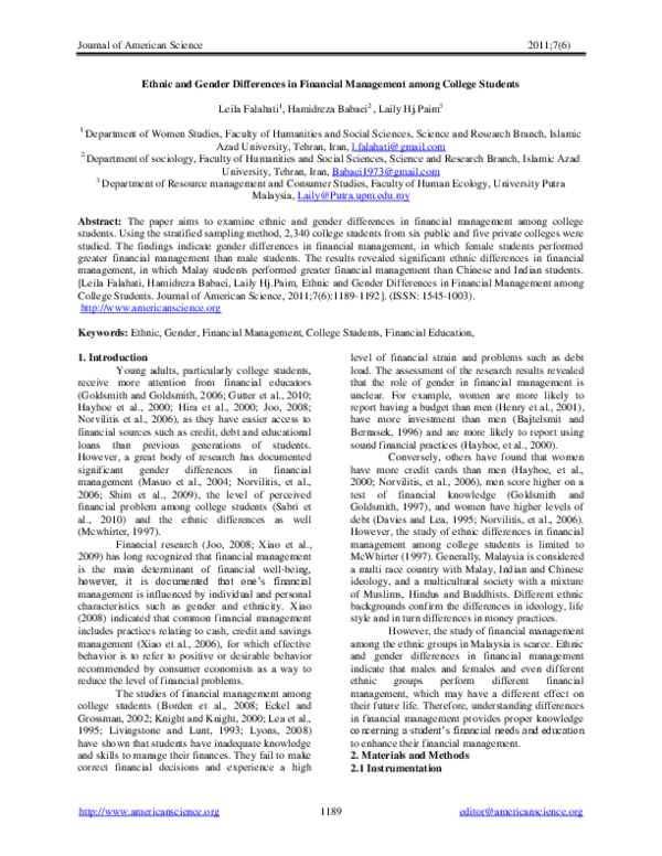(PDF) Ethnic and Gender Differences in Financial Management among ...