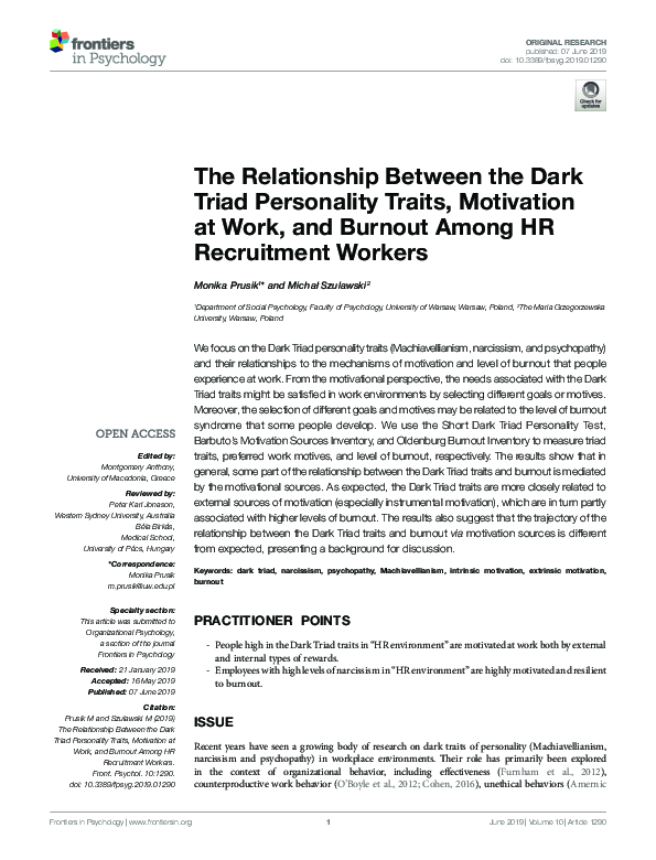 (PDF) The Relationship between the Dark Triad Personality Traits and ...