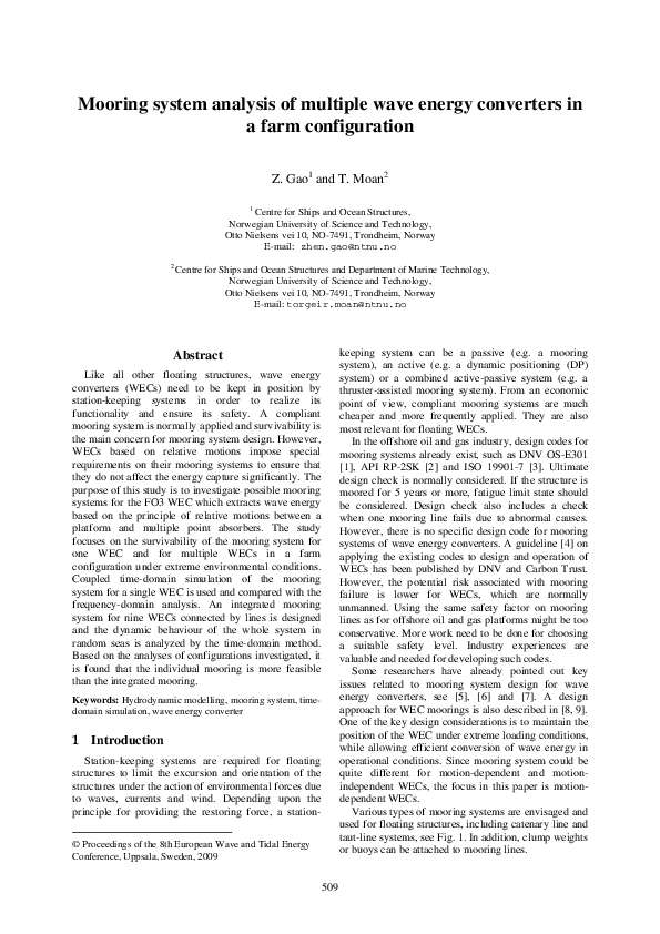 (PDF) Mooring system analysis of multiple wave energy converters in a ...