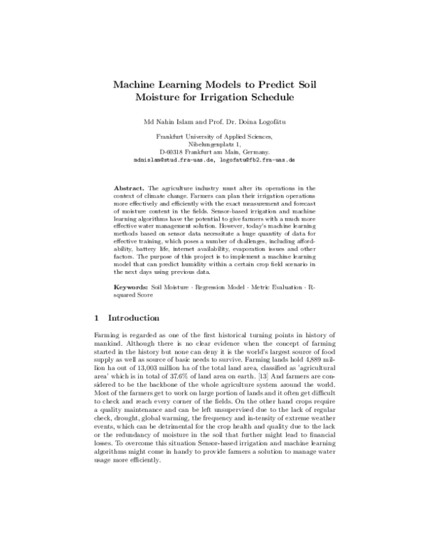 (PDF) Machine Learning Models to Predict Soil Moisture for Irrigation ...