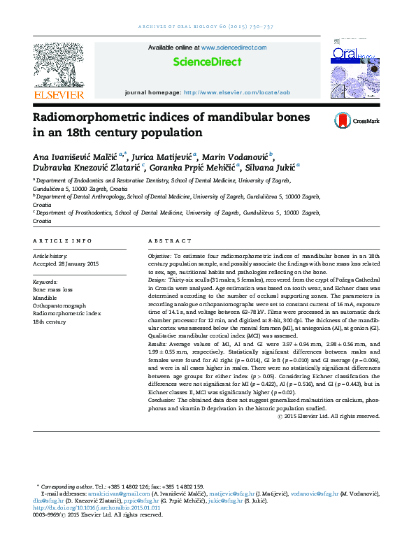 (PDF) Radiomorphometric indices of mandibular bones in an 18th century ...