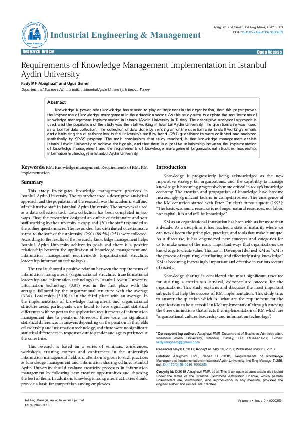 (PDF) Requirements of Knowledge Management Implementation in Istanbul ...
