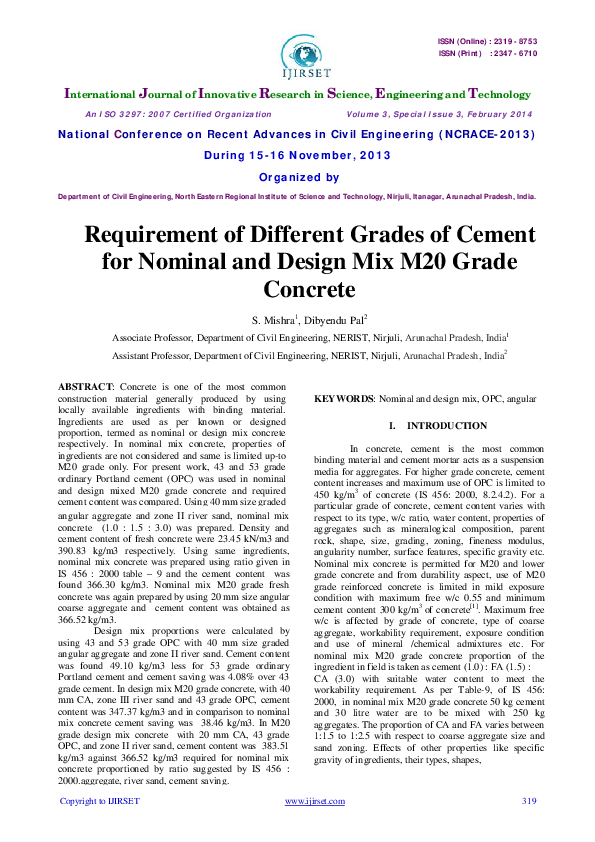 (PDF) Requirement of Different Grades of Cement for Nominal and Design