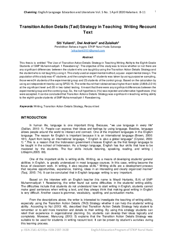 (PDF) Transition Action Details (Tad) Strategy in Teaching Writing ...