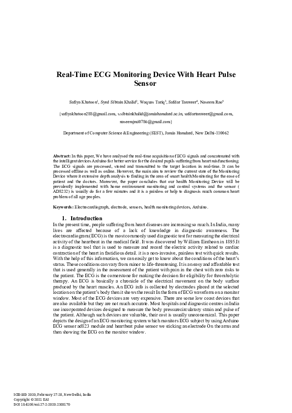 (PDF) Real-Time ECG Monitoring Device with Heart Pulse Sensor
