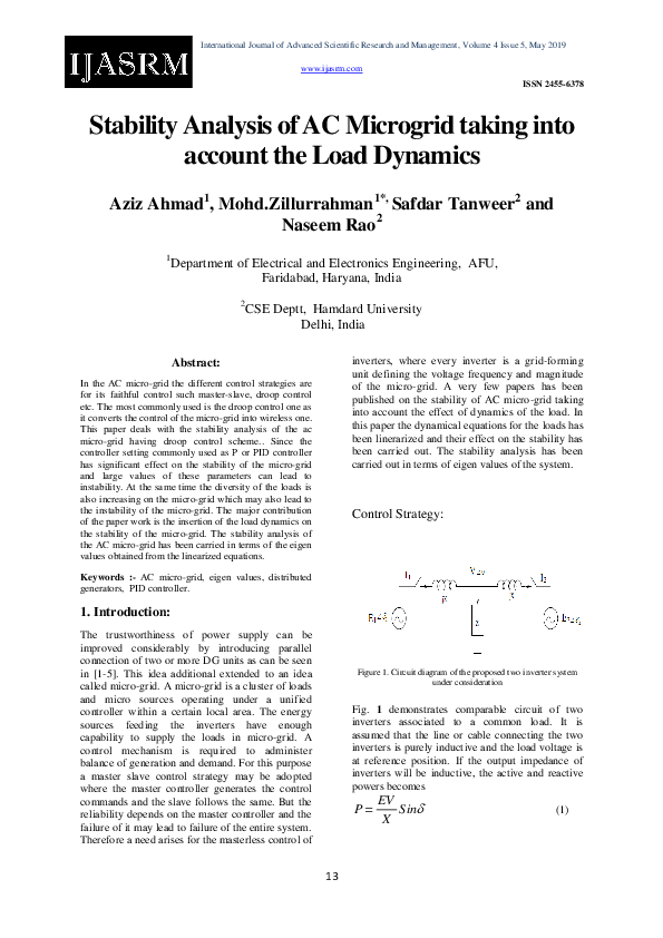 (PDF) Stability Analysis of AC Microgrid taking into account the Load ...