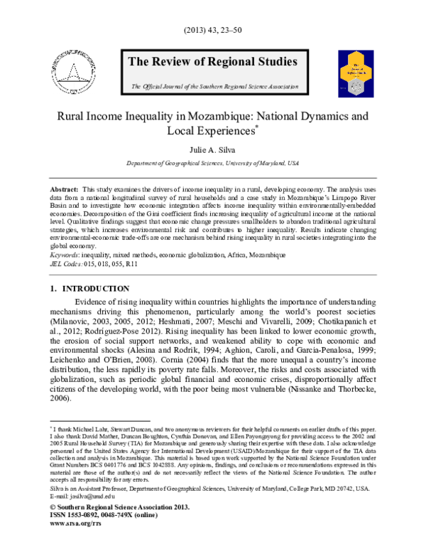 (PDF) Rural Income Inequality in Mo zambique: National Dynamics and ...