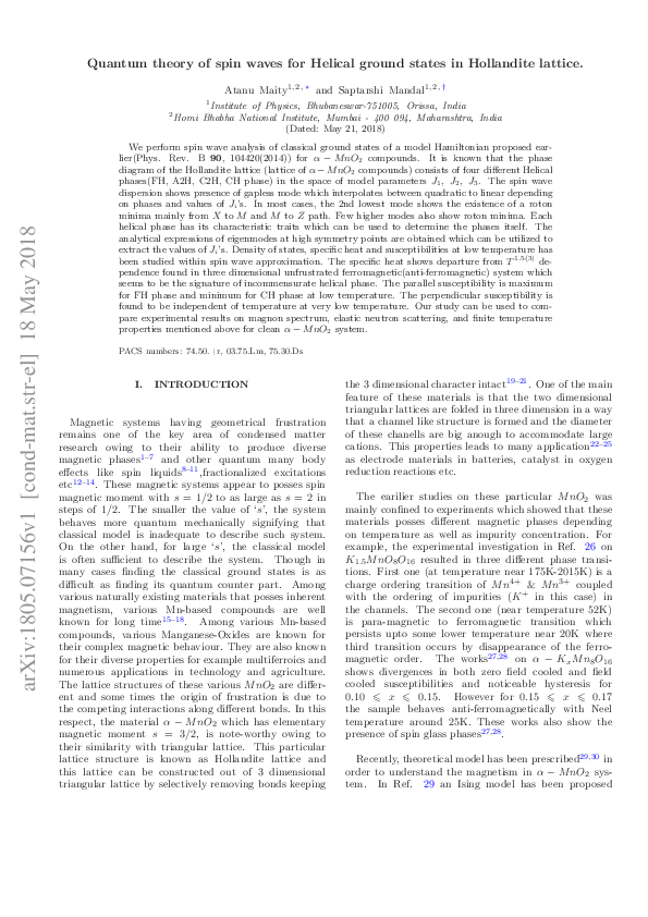 (PDF) Quantum theory of spin waves for helical ground states in a ...