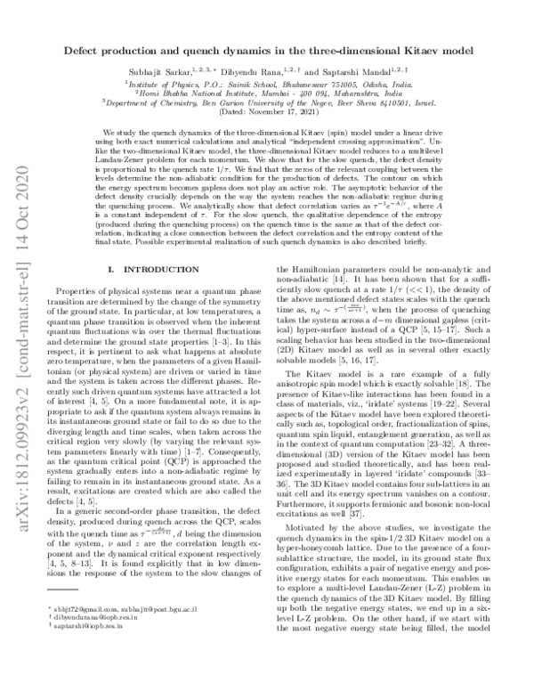(PDF) Defect production and quench dynamics in the three-dimensional ...