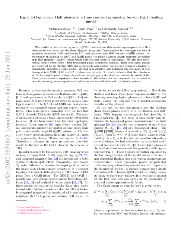 (PDF) Eightfold quantum Hall phases in a time reversal symmetry broken ...