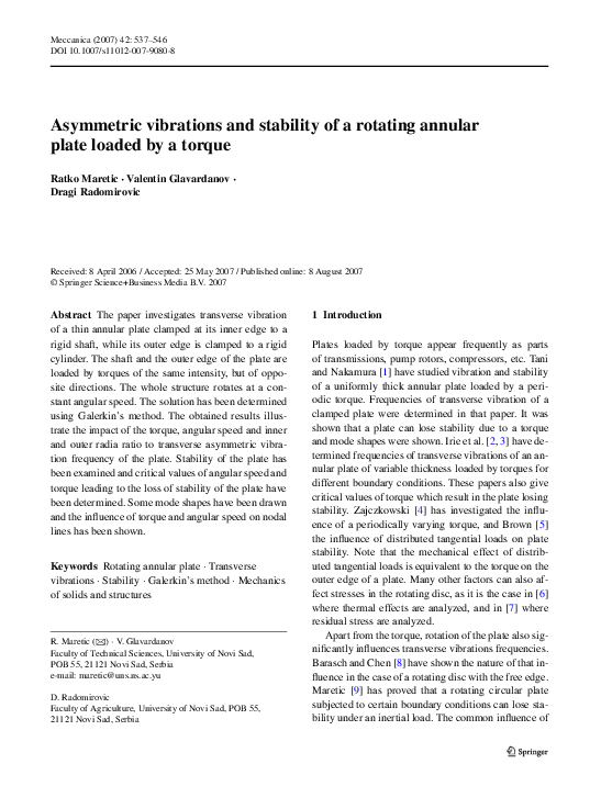 (PDF) Asymmetric vibrations and stability of a rotating annular plate ...
