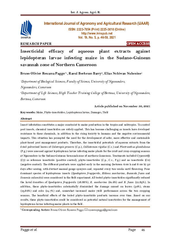 (PDF) Insecticidal efficacy of aqueous plant extracts against ...