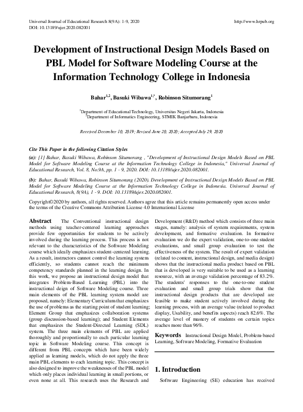 (PDF) Development of Instructional Design Models Based on PBL Model for ...