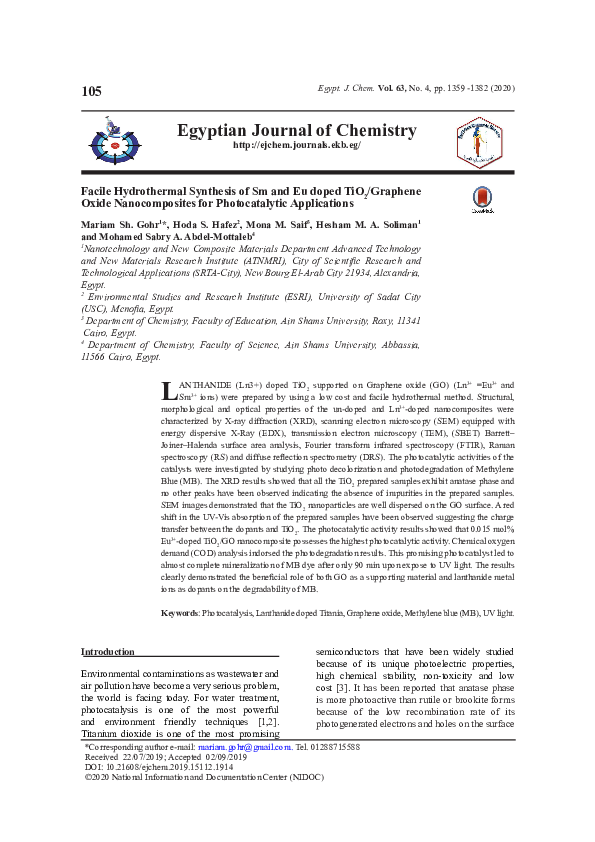 (PDF) Facile Hydrothermal Synthesis of Sm and Eu doped TiO2/Graphene ...