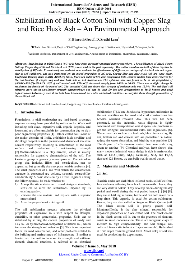 (PDF) Stabilization of Black Cotton Soil with Copper Slag and Rice Husk ...