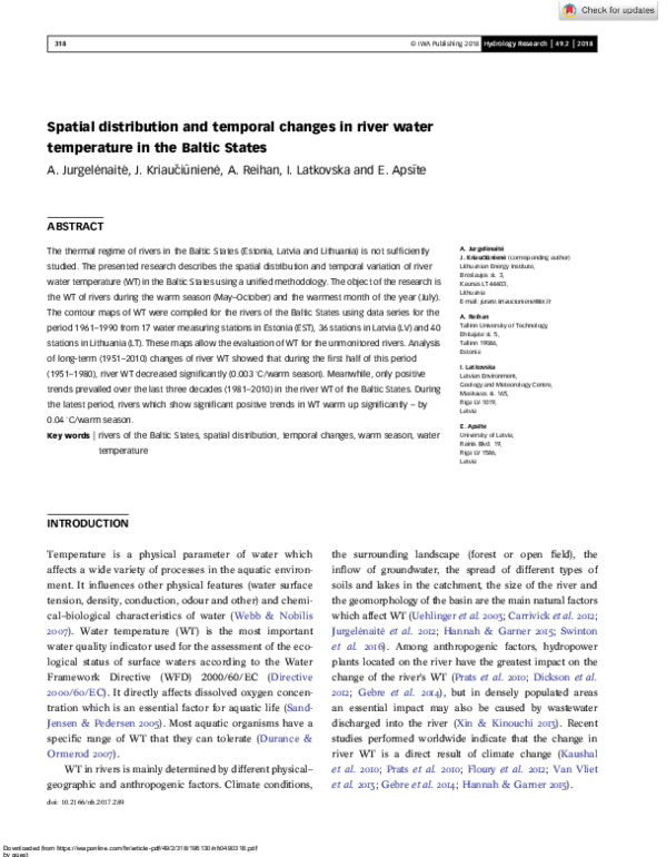 (PDF) Spatial distribution and temporal changes in river water ...