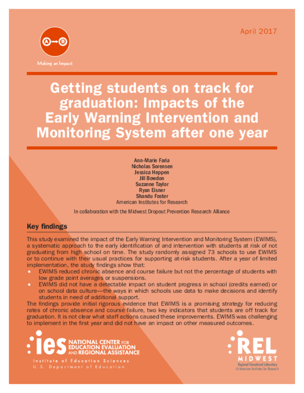 (PDF) Getting Students on Track for Graduation Impacts of the Early