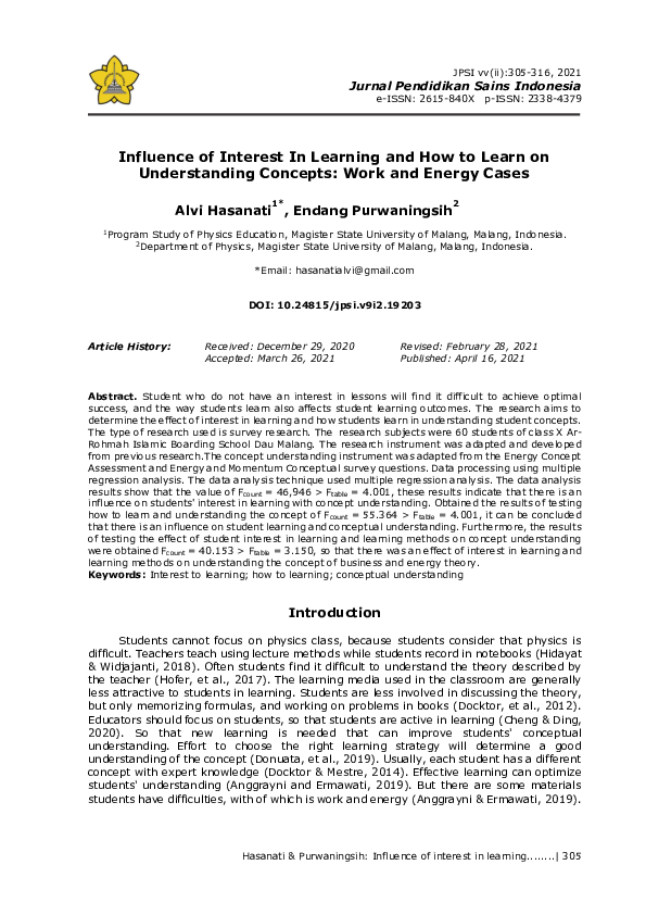 (PDF) Influence of Interest In Learning and How to Learn on ...