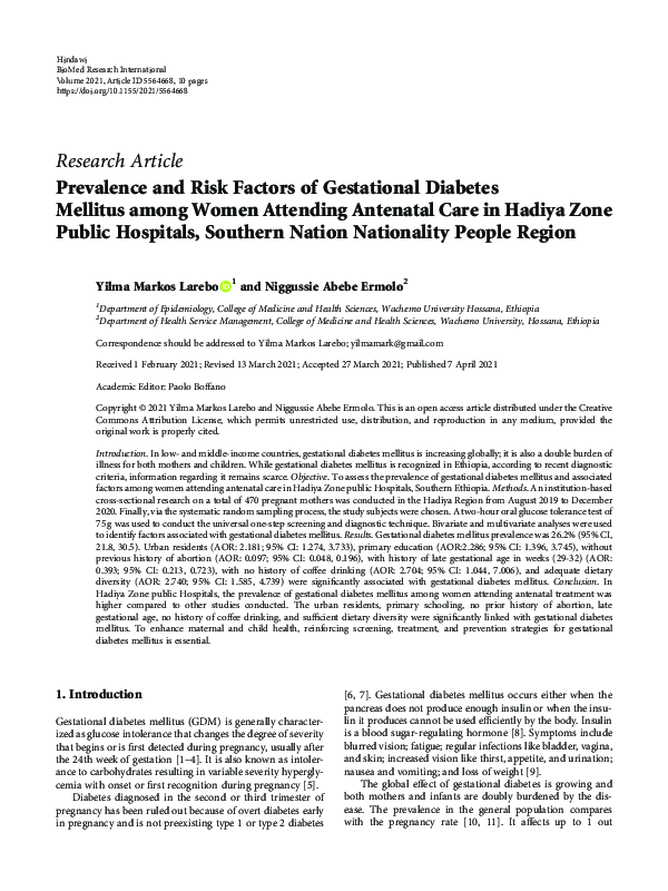 (PDF) Prevalence and Risk Factors of Gestational Diabetes Mellitus ...