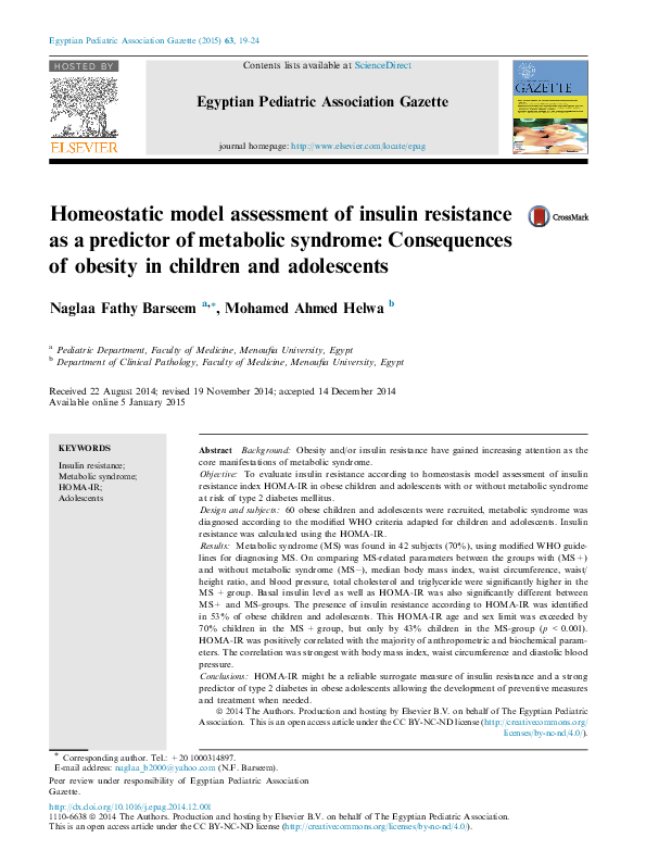(PDF) Homeostatic model assessment of insulin resistance as a predictor ...