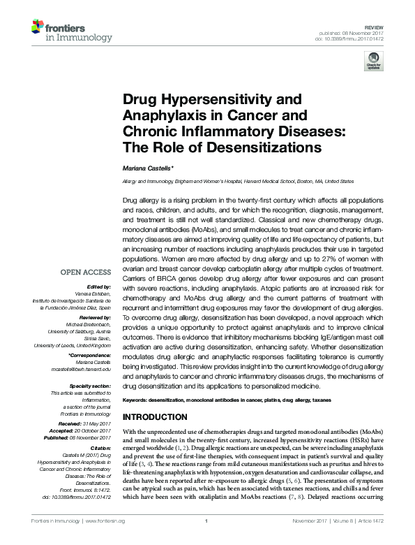 (PDF) Drug Hypersensitivity and Anaphylaxis in Cancer and Chronic ...