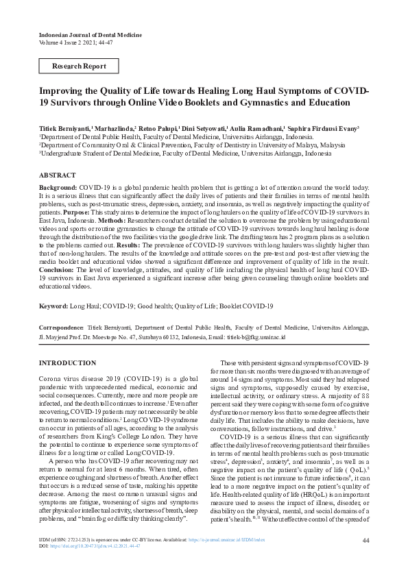 (PDF) Improving the Quality of Life towards Healing Long Haul Symptoms ...