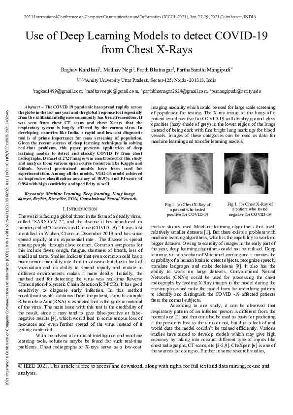 (PDF) Use of Deep Learning Models to detect COVID-19 from Chest X-Rays