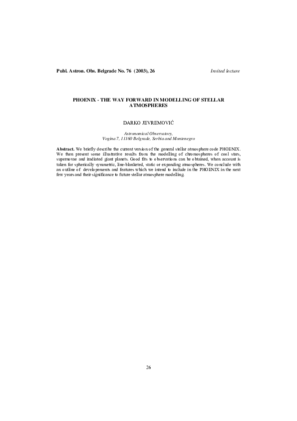 (PDF) PHOENIX - the way forward in modelling of stellar atmospheres