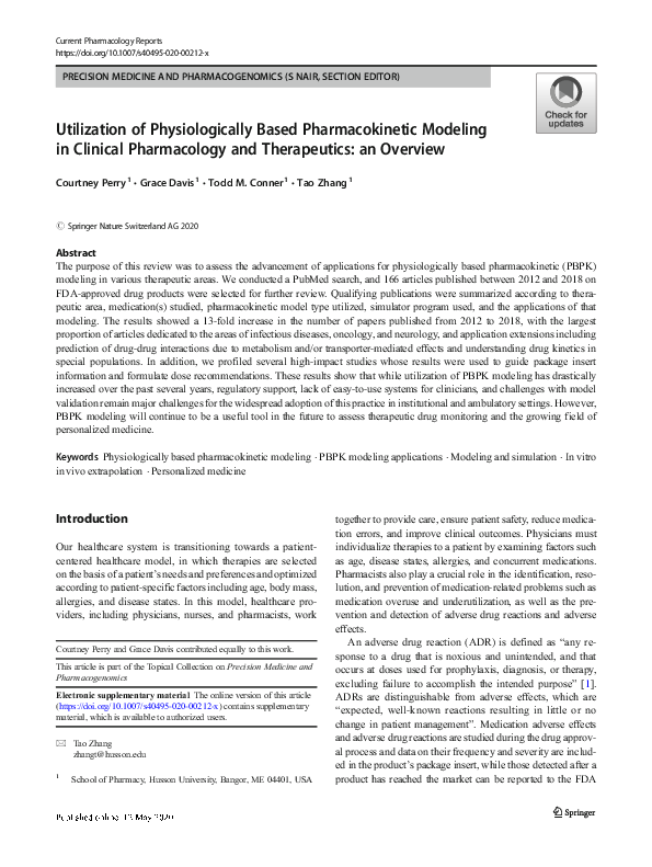 (PDF) Utilization of Physiologically Based Pharmacokinetic Modeling in ...