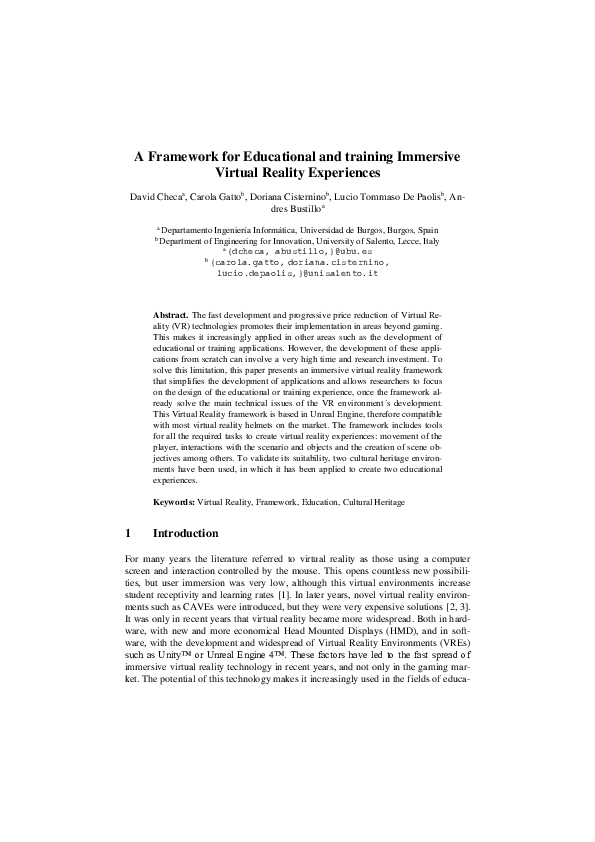 (PDF) A Framework for Educational and Training Immersive Virtual ...