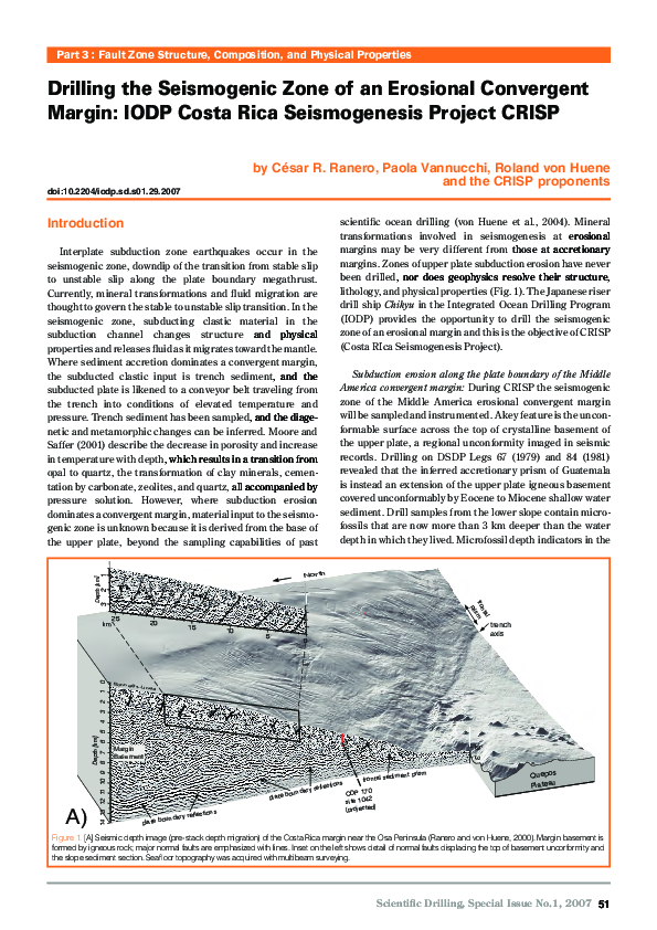 (PDF) Drilling the Seismogenic Zone of an Erosional Convergent Margin ...