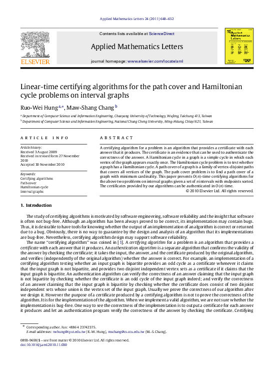 (PDF) Linear-time certifying algorithms for the path cover and ...