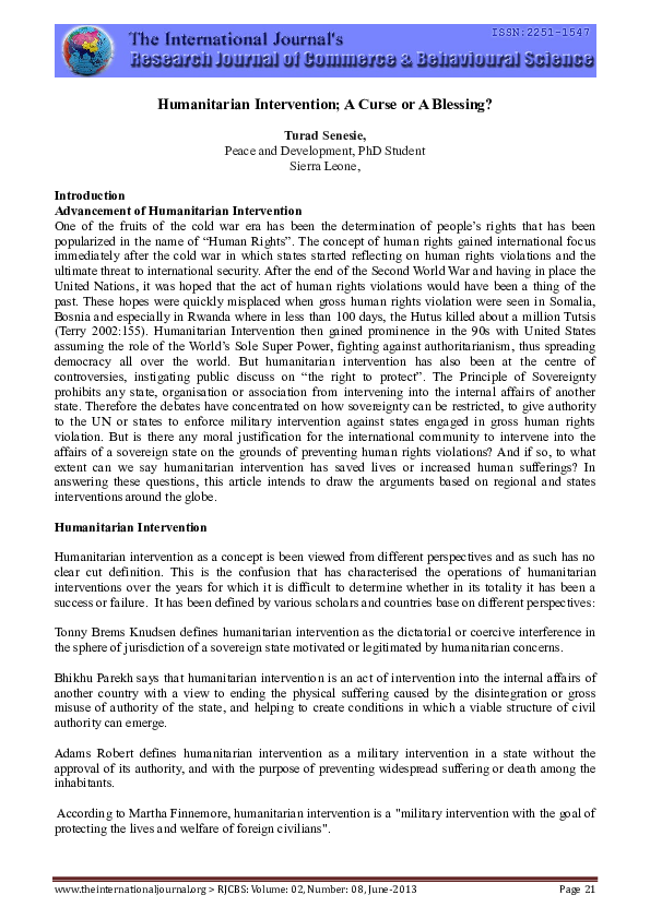 (PDF) Humanitarian Intervention; A Curse or A Blessing?