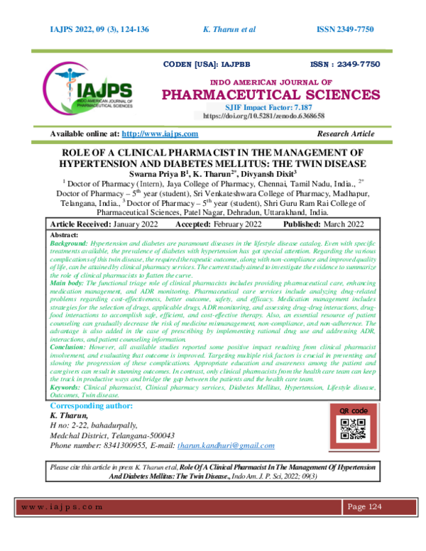 (PDF) ROLE OF A CLINICAL PHARMACIST IN THE MANAGEMENT OF HYPERTENSION ...