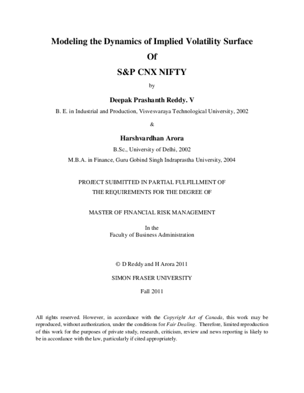 (PDF) Modeling the Dynamics of Implied Volatility Surface of S&P CNX NIFTY