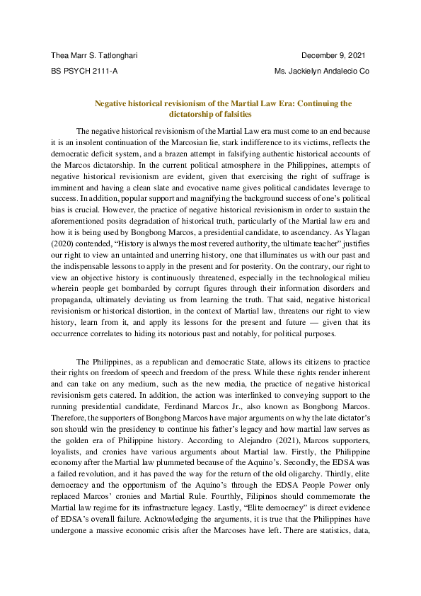 (PDF) The Marcosian Lie: A Prevailing Negative Historical Revisionism ...
