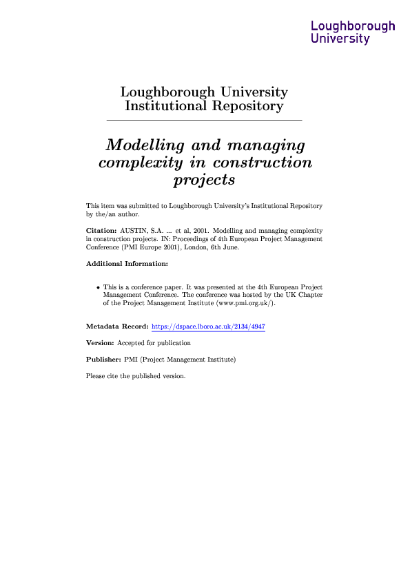 (PDF) Modelling and managing complexity in construction projects