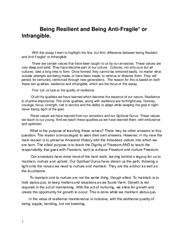 (PDF) Being Resilient and Being Anti-Fragile* or Infrangible