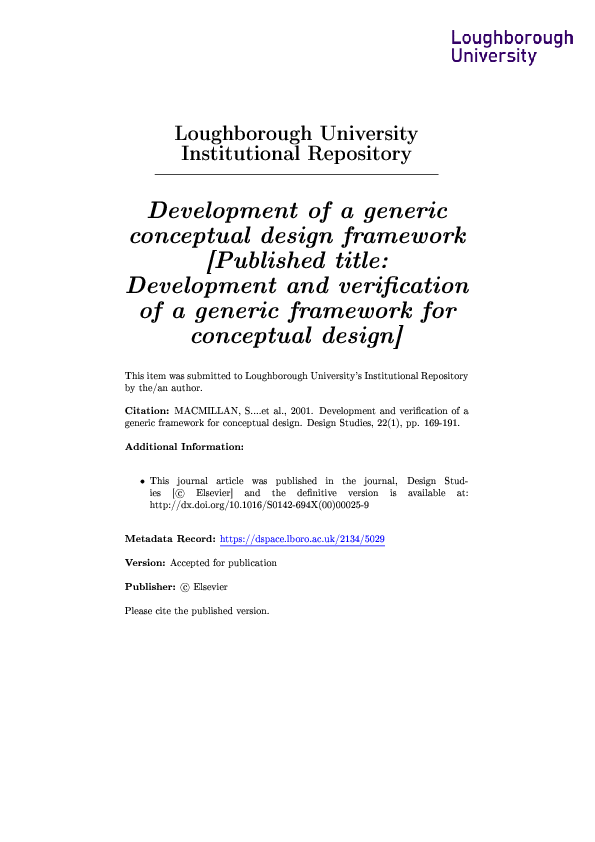 (PDF) Development and verification of a generic framework for ...