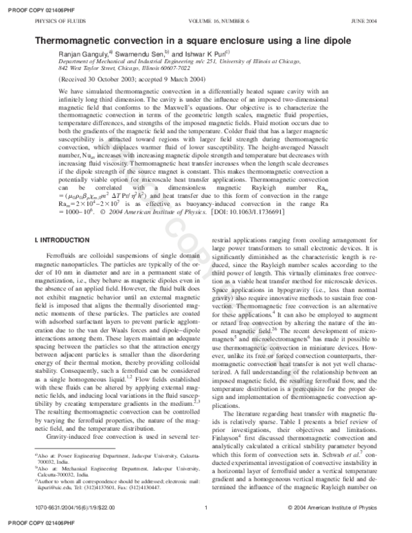 (PDF) Thermomagnetic convection in a square enclosure using a line dipole