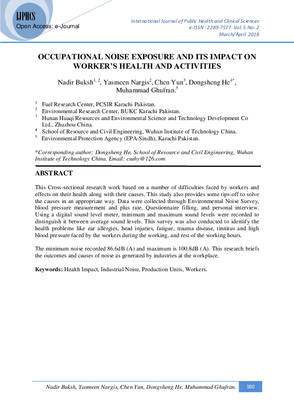 (PDF) Occupational Noise Exposure and Its Impact on Worker's Health and ...