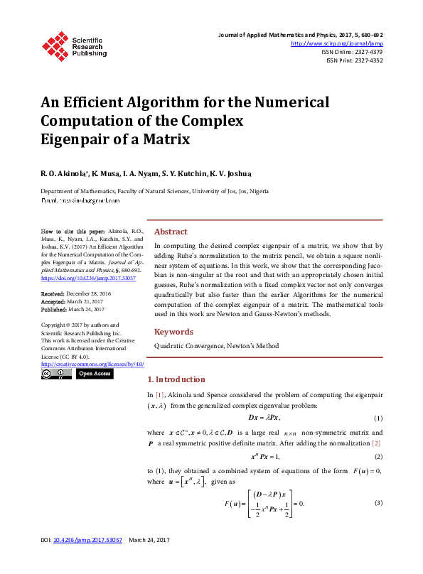 (PDF) An Efficient Algorithm for the Numerical Computation of the ...