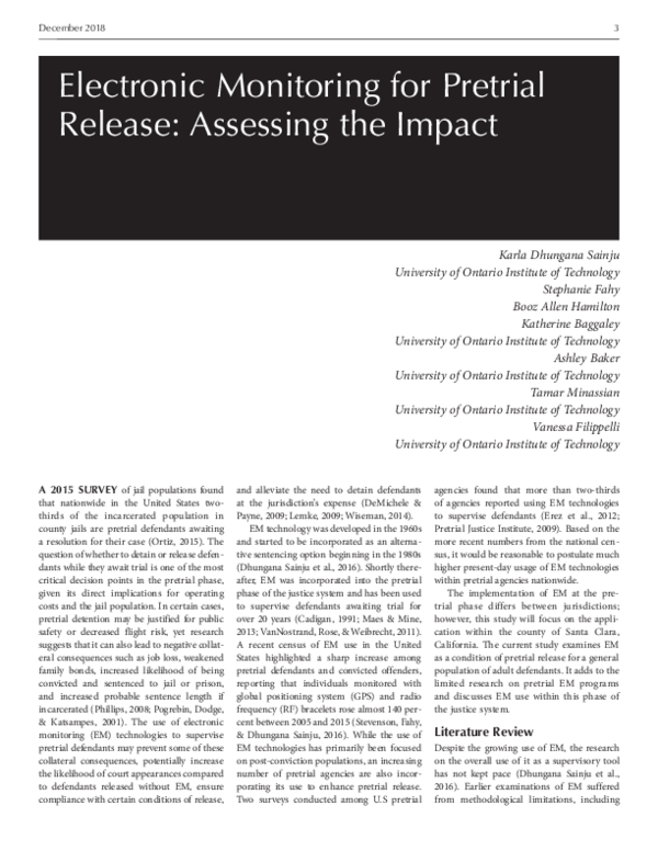 (PDF) Electronic Monitoring for Pretrial Release: Assessing the Impact