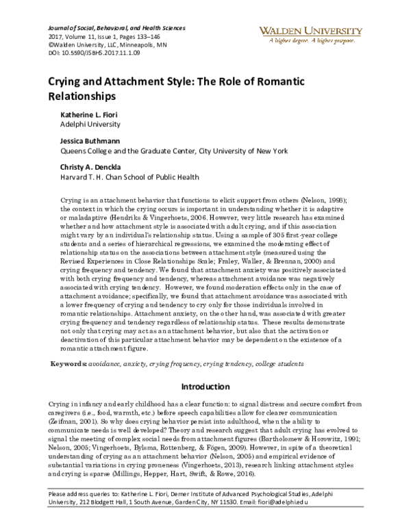 (PDF) Crying and Attachment Style: The Role of Romantic Relationships