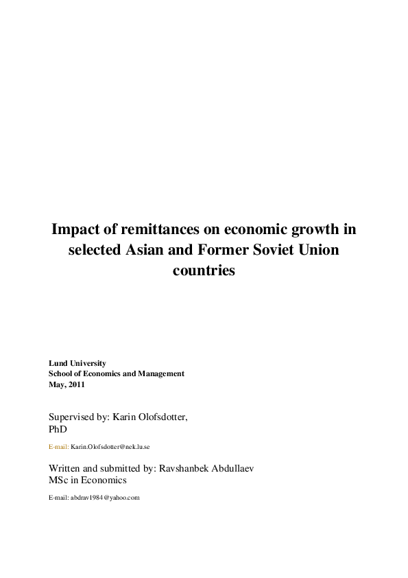 (PDF) Impact of Remittances on Economic growth in selected Asian and ...